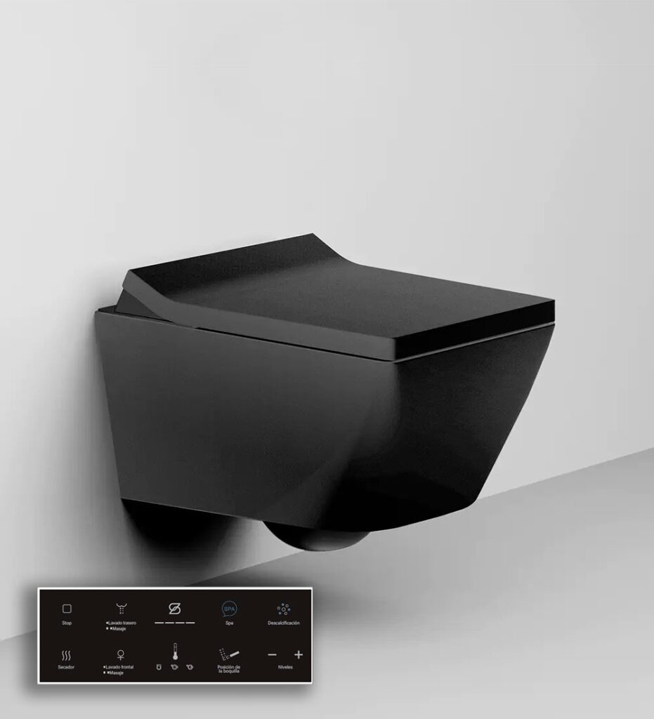 W260 Inodoro suspendido rectangular negro de estilo japonés con chorro de agua