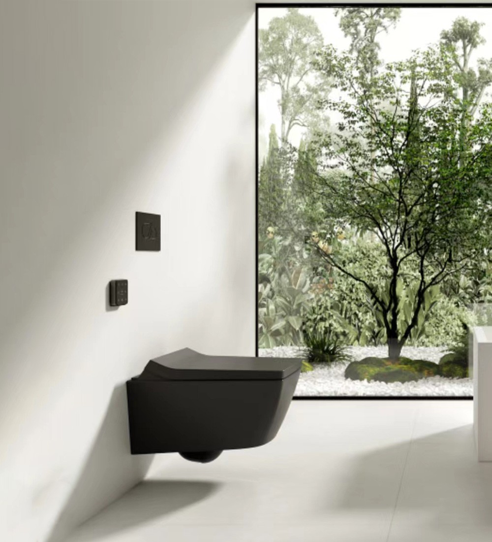 W260 Inodoro suspendido rectangular negro mate de estilo japonés